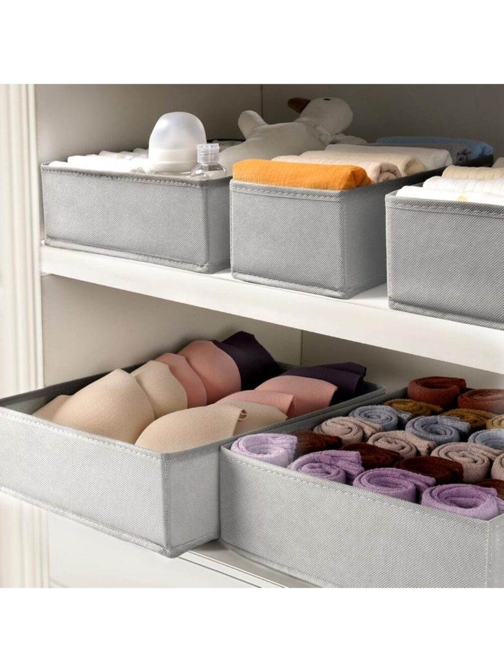 8 Pack Drawer Organizer Bins for Clothes, Socks & Baby Items - Foldable Storage - Picture 6 of 8